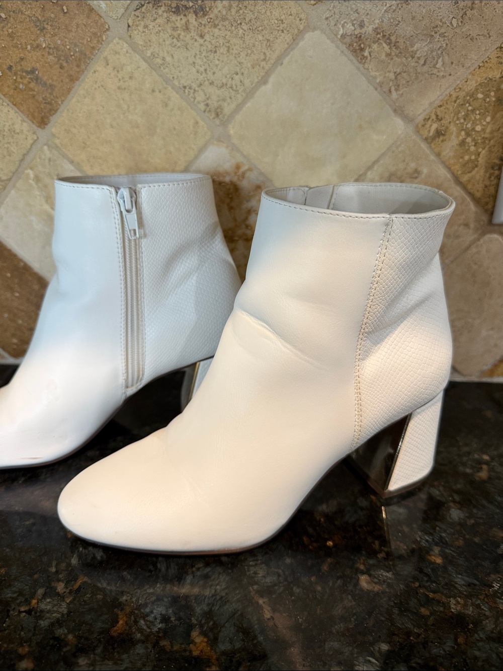 XOXO White Ankle Booties with Block Heel